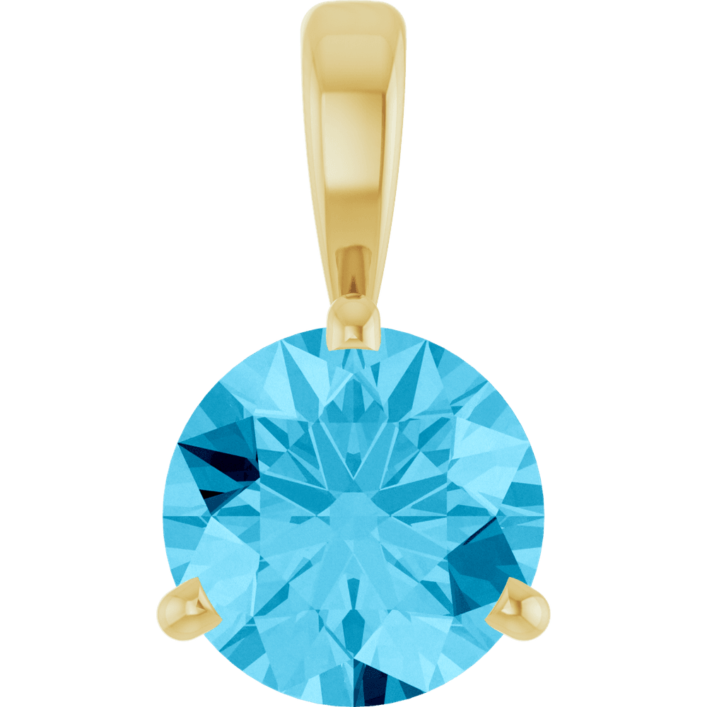 14K Yellow gold Lab-grown Aqua Sapphire Pendant with 1.3MM 14K Yellow Gold Cable Chain