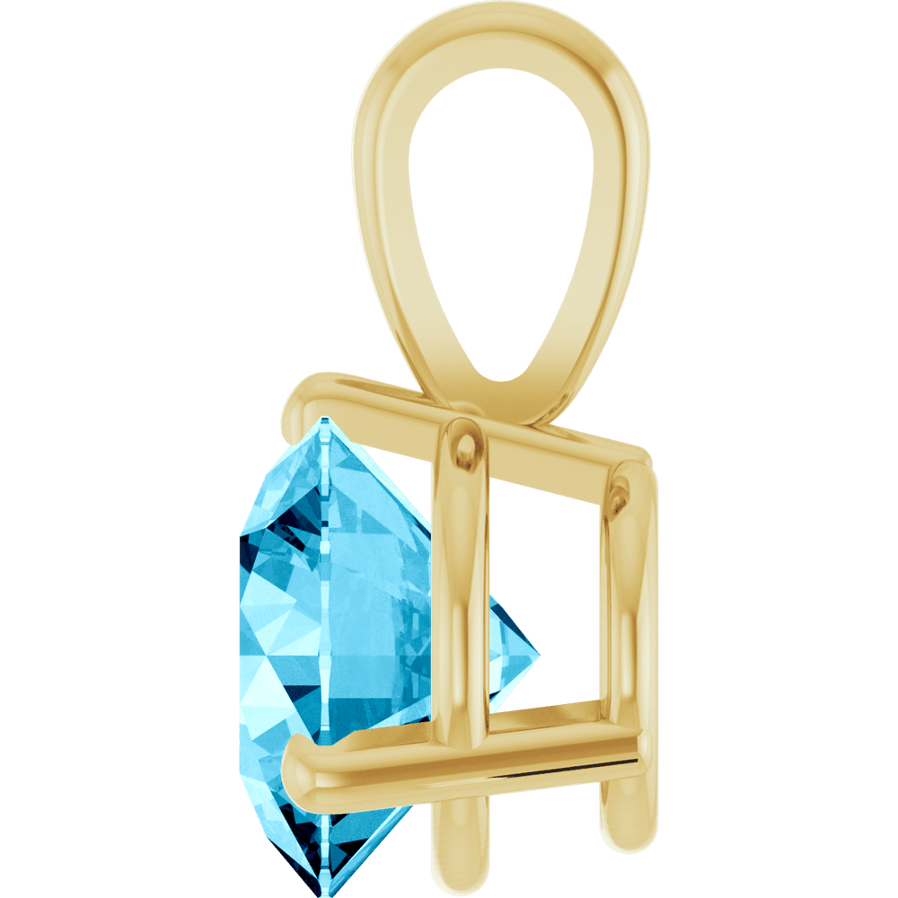 14K Yellow gold Lab-grown Aqua Sapphire Pendant with 1.3MM 14K Yellow Gold Cable Chain