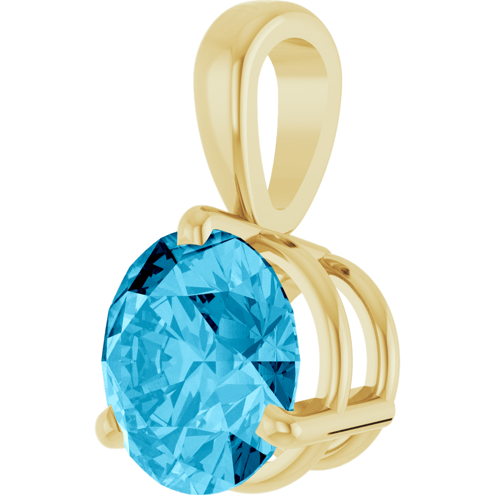 14K Yellow gold Lab-grown Aqua Sapphire Pendant with 1.3MM 14K Yellow Gold Cable Chain