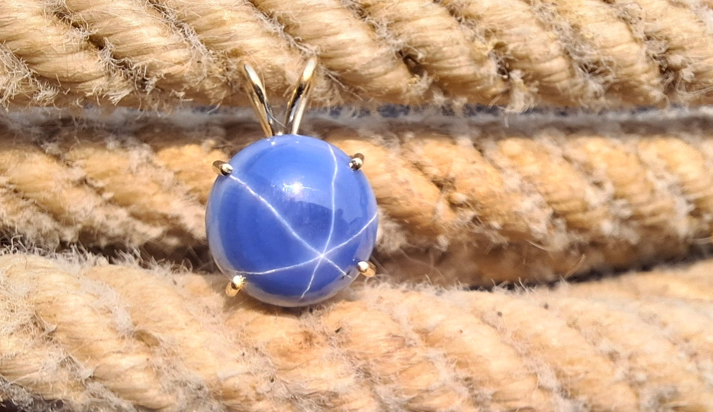 Hand-fabricated 14k Yellow Gold 10mm Lab blue star sapphire