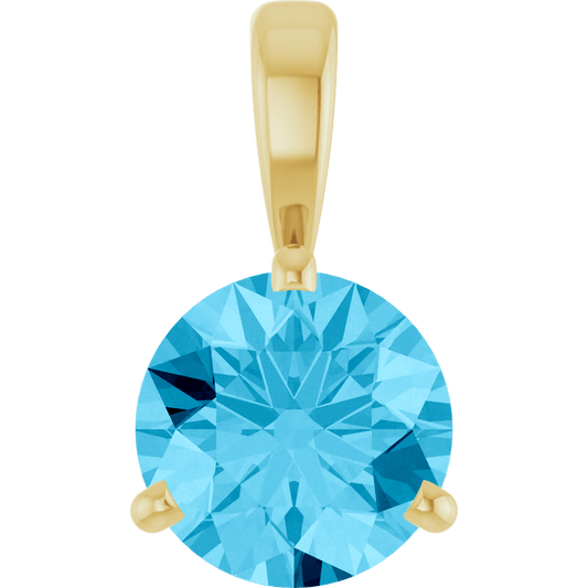 14K Yellow gold Lab-grown Aqua Sapphire Pendant with 1.3MM 14K Yellow Gold Cable Chain