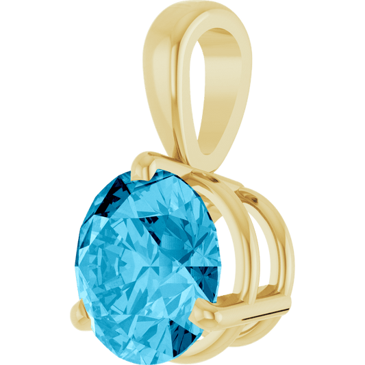 14K Yellow gold Lab-grown Aqua Sapphire Pendant with 1.3MM 14K Yellow Gold Cable Chain