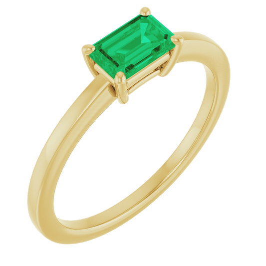 14K Yellow Gold Lab-grown emerald ring
