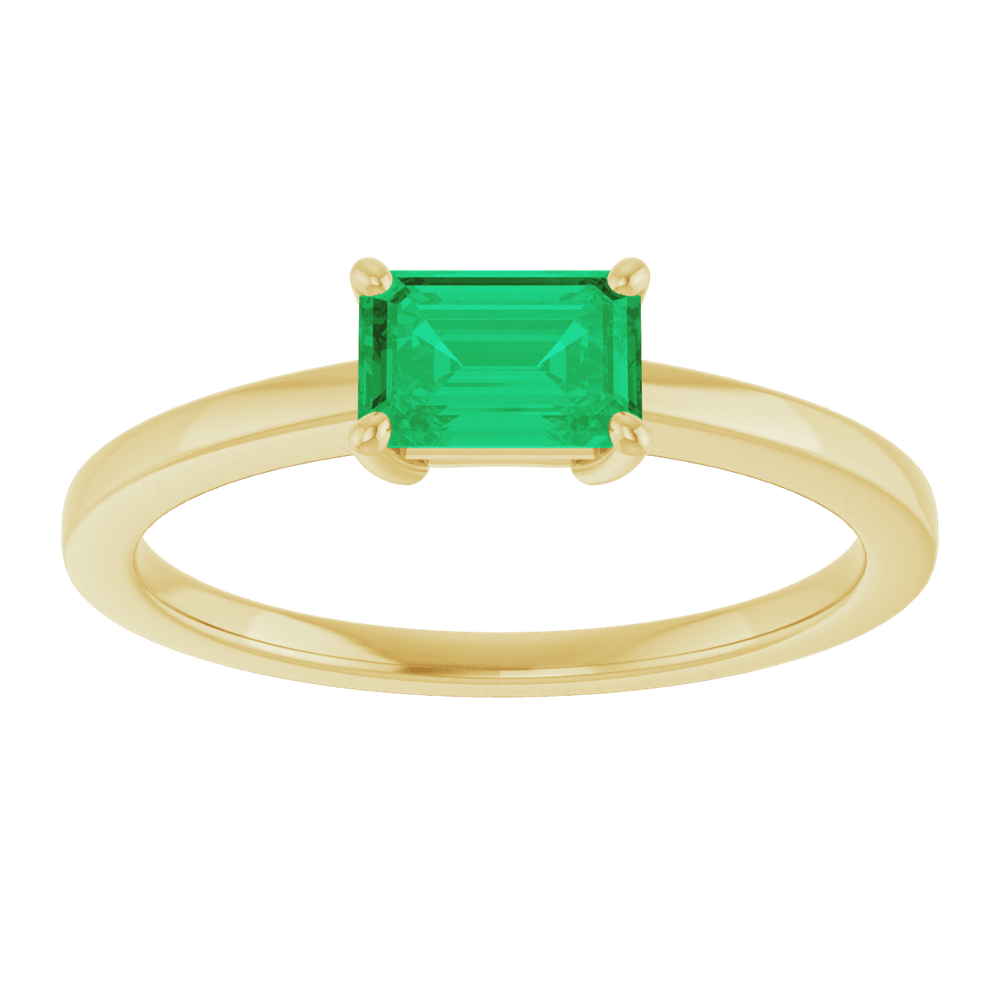 14K Yellow Gold Lab-grown emerald ring