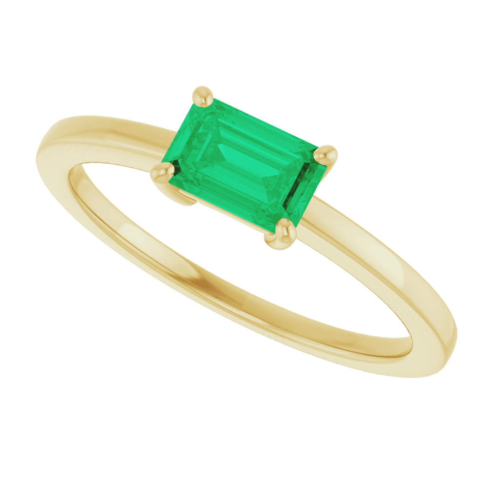 14K Yellow Gold Lab-grown emerald ring