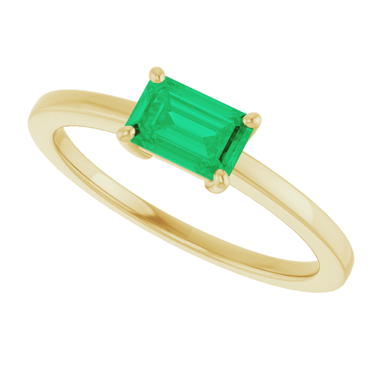14K Yellow Gold Lab-grown emerald ring